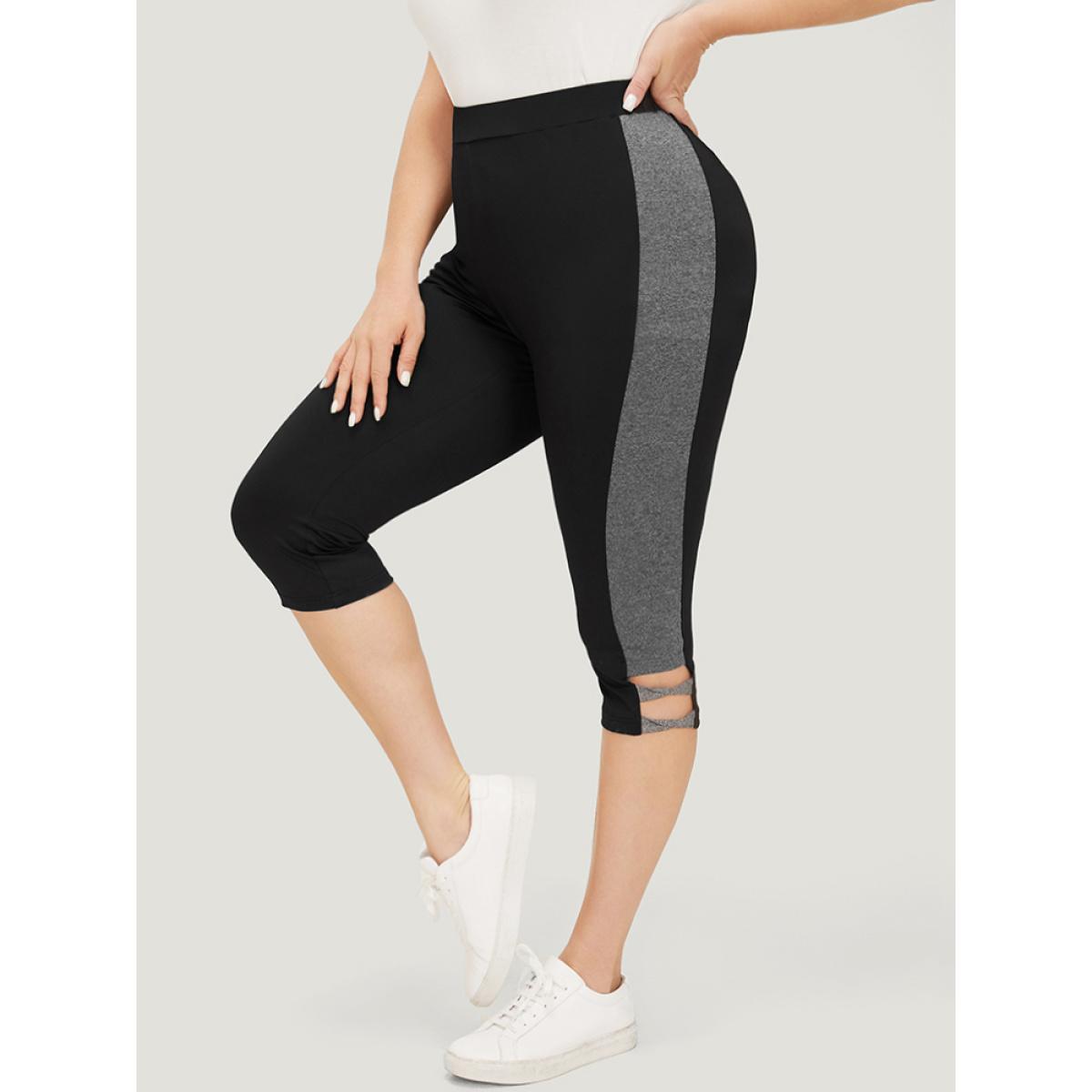 Plus Size Two Tone Cut Out Skinny Leggings Women Black Casual High stretch Skinny High Rise Dailywear Leggings BloomChic 10/M Product Image