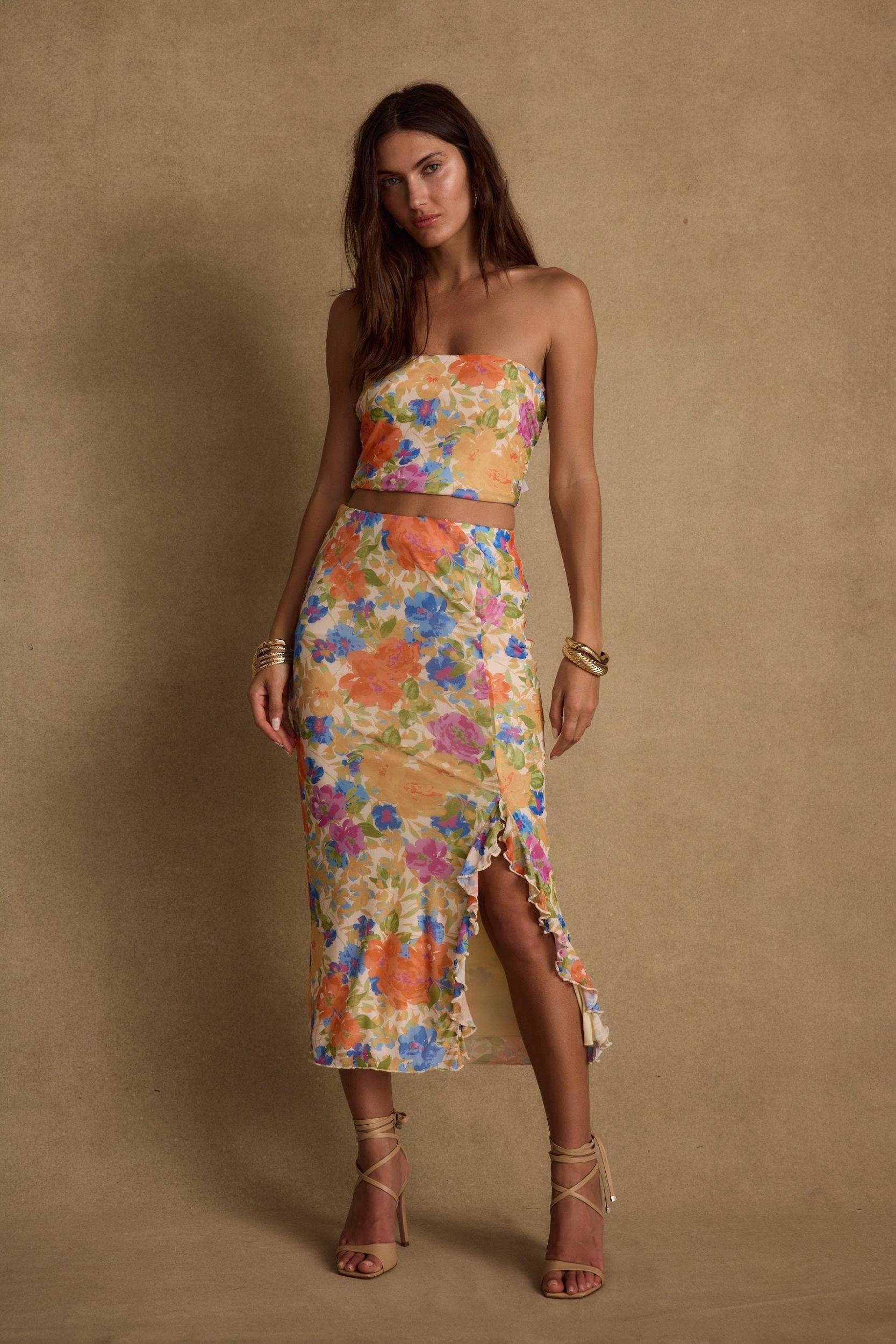 Marisol Floral Mesh Midi Skirt Product Image