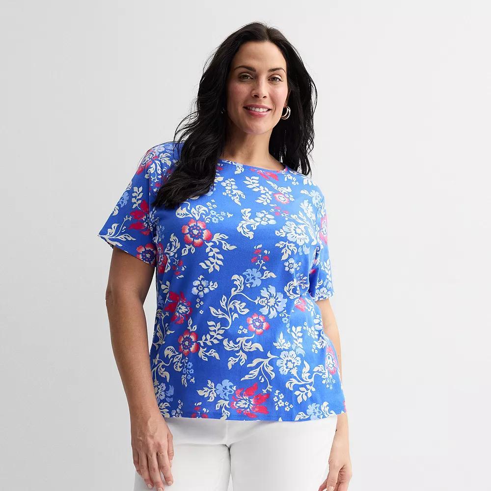 Plus Size Croft & Barrow® Essential Crewneck Top, Women's, Size: 2XL, Deep Pink Geo Product Image