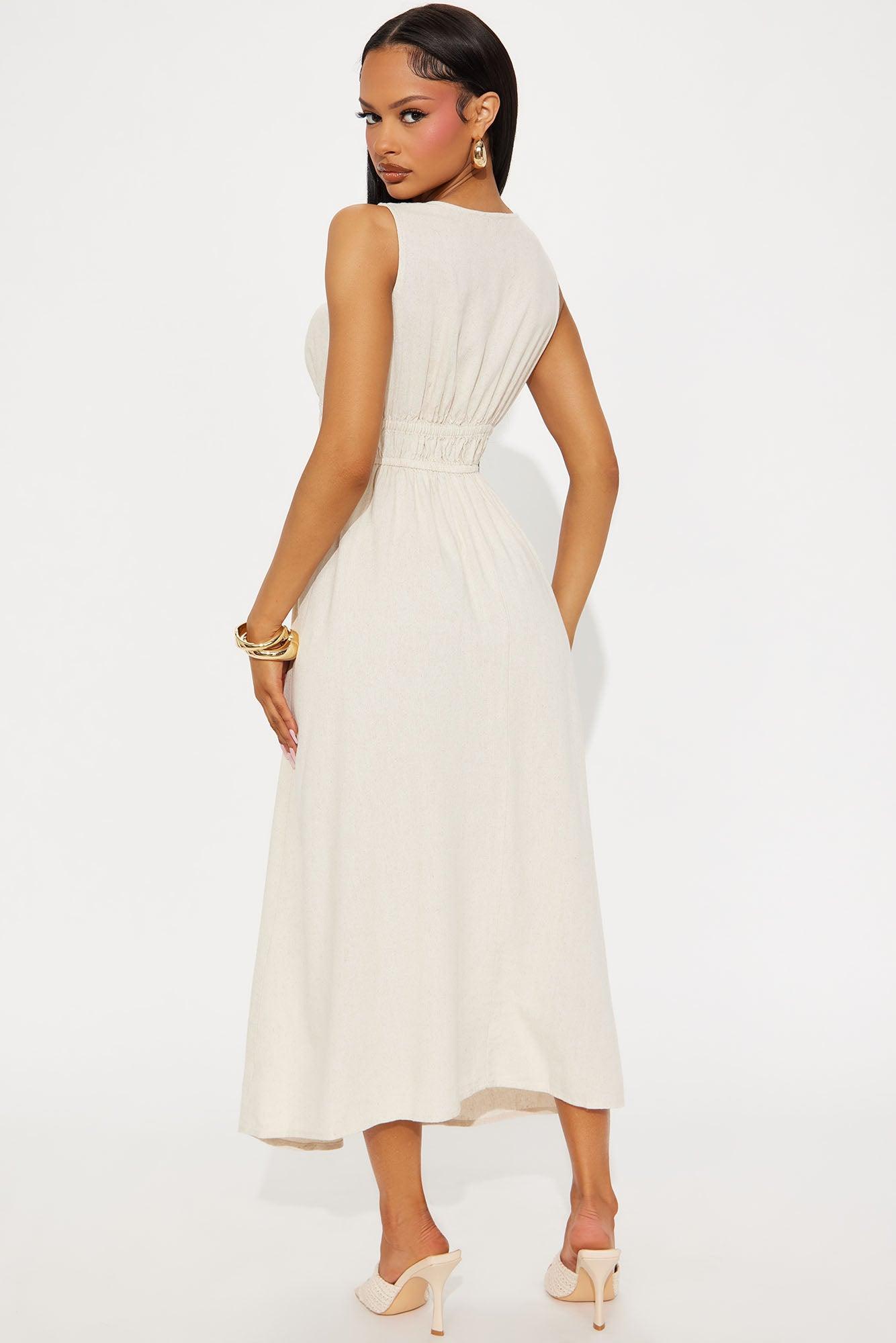 Candice Linen Midi Dress - Natural Product Image