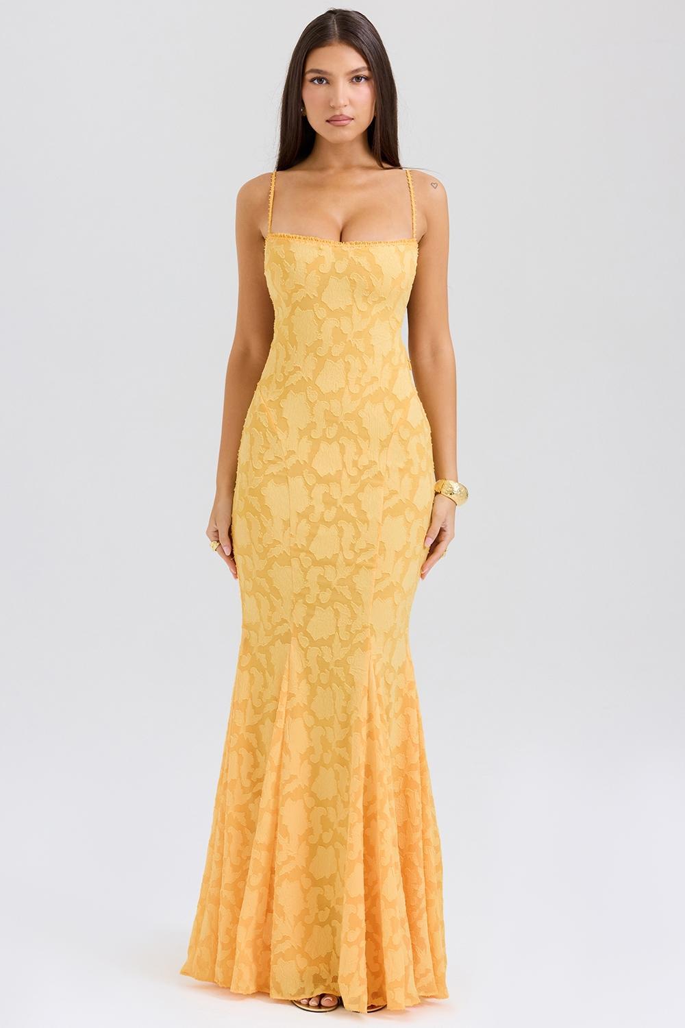 Joan  apricot lace up back maxi dress Product Image