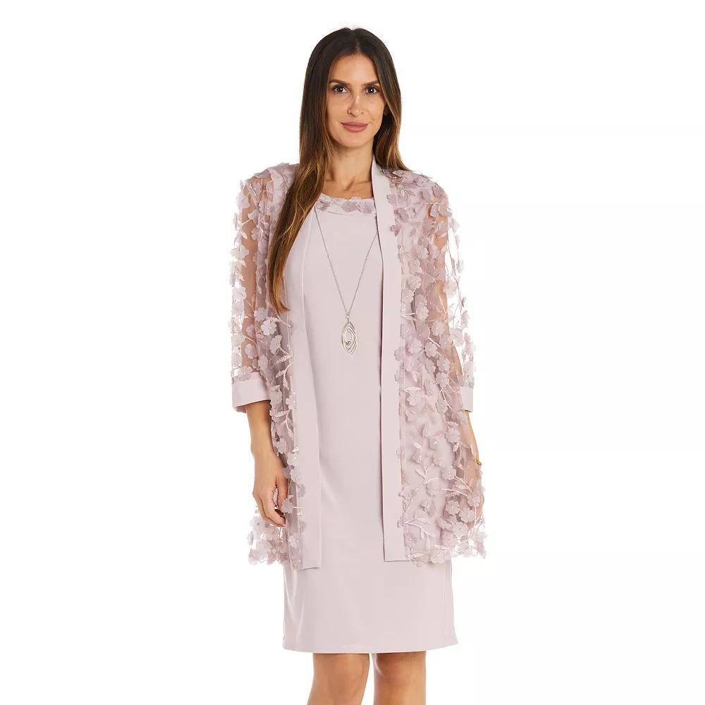 Womens R&M Richards 3-pc. Floral Jacket, Dress, & Necklace Set Pink Product Image