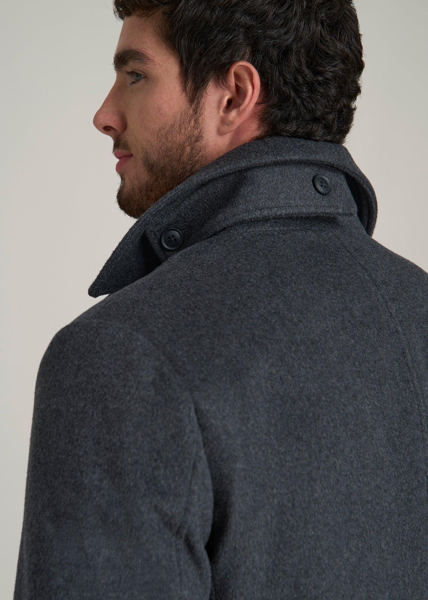Double-Breasted Wool Peacoat for Tall Men in Dark Grey Mix Product Image