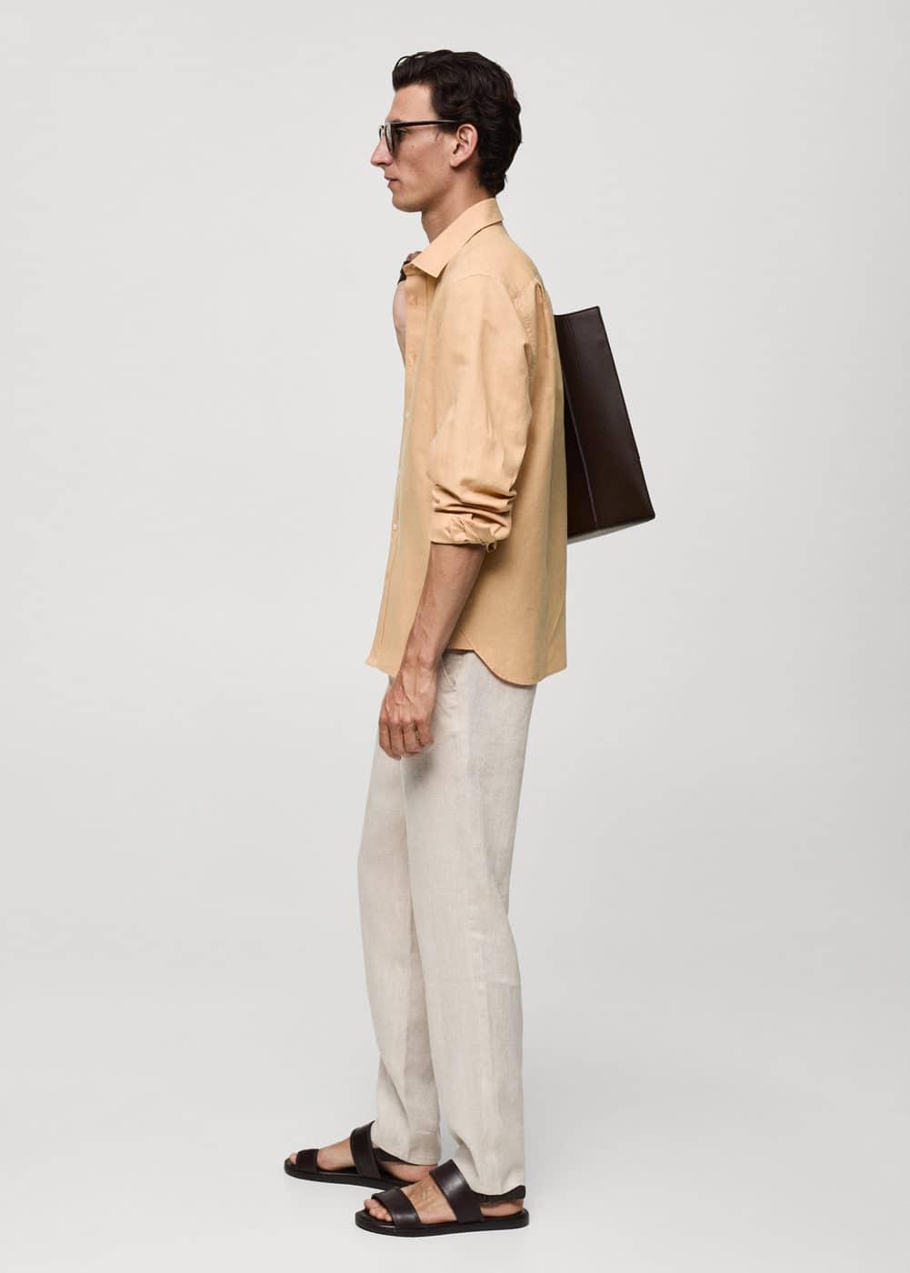 Mango Mens Slim Fit Linen Blend Shirt Product Image