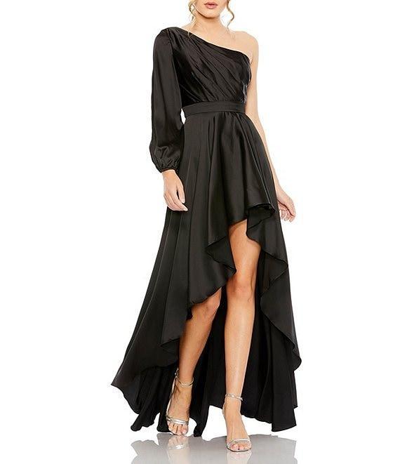 Ieena for Mac Duggal One Shoulder Asymmetrical Neckline Long Sleeve High-Low Dress Product Image