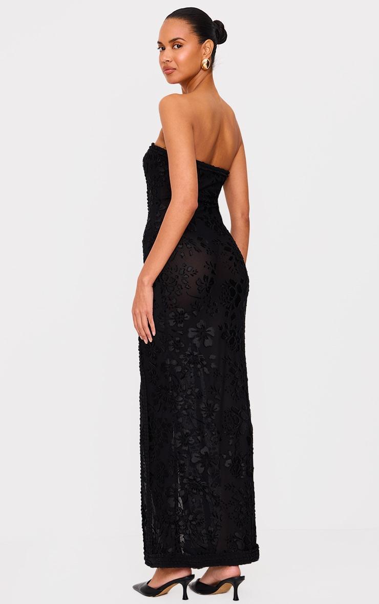 Black Mesh Floral Detail Bandeau Maxi Dress Product Image