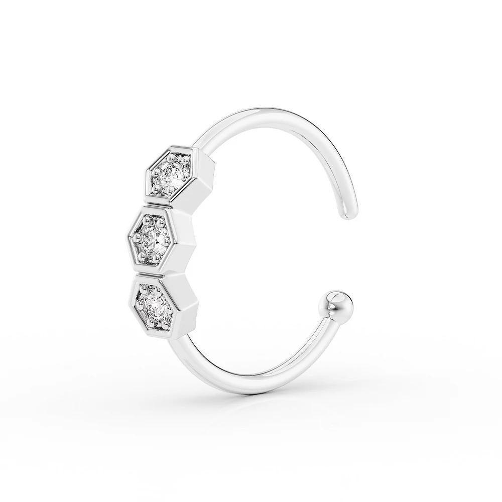 Lila Moon 14k Gold Lab-Grown Diamond Accent 3-Stone Hexagon Hoop Nose Ring, Women's, 14k White Gold Product Image