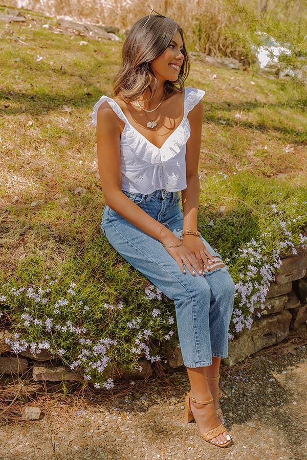 Cabo Beaches Eyelet Crop Top In White Product Image