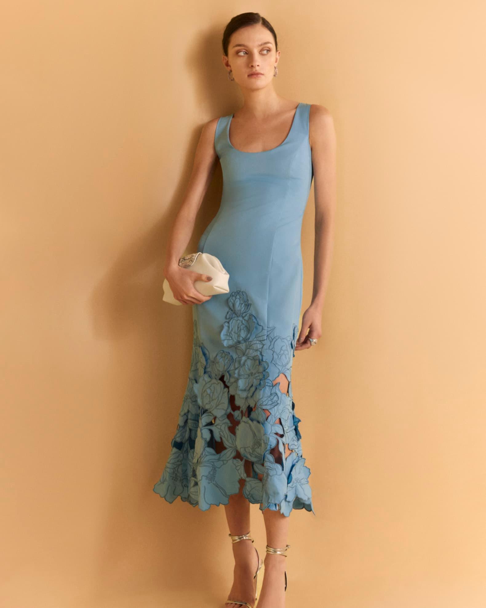 Emily Cutwork Floral-Embroidered Midi Dress Product Image