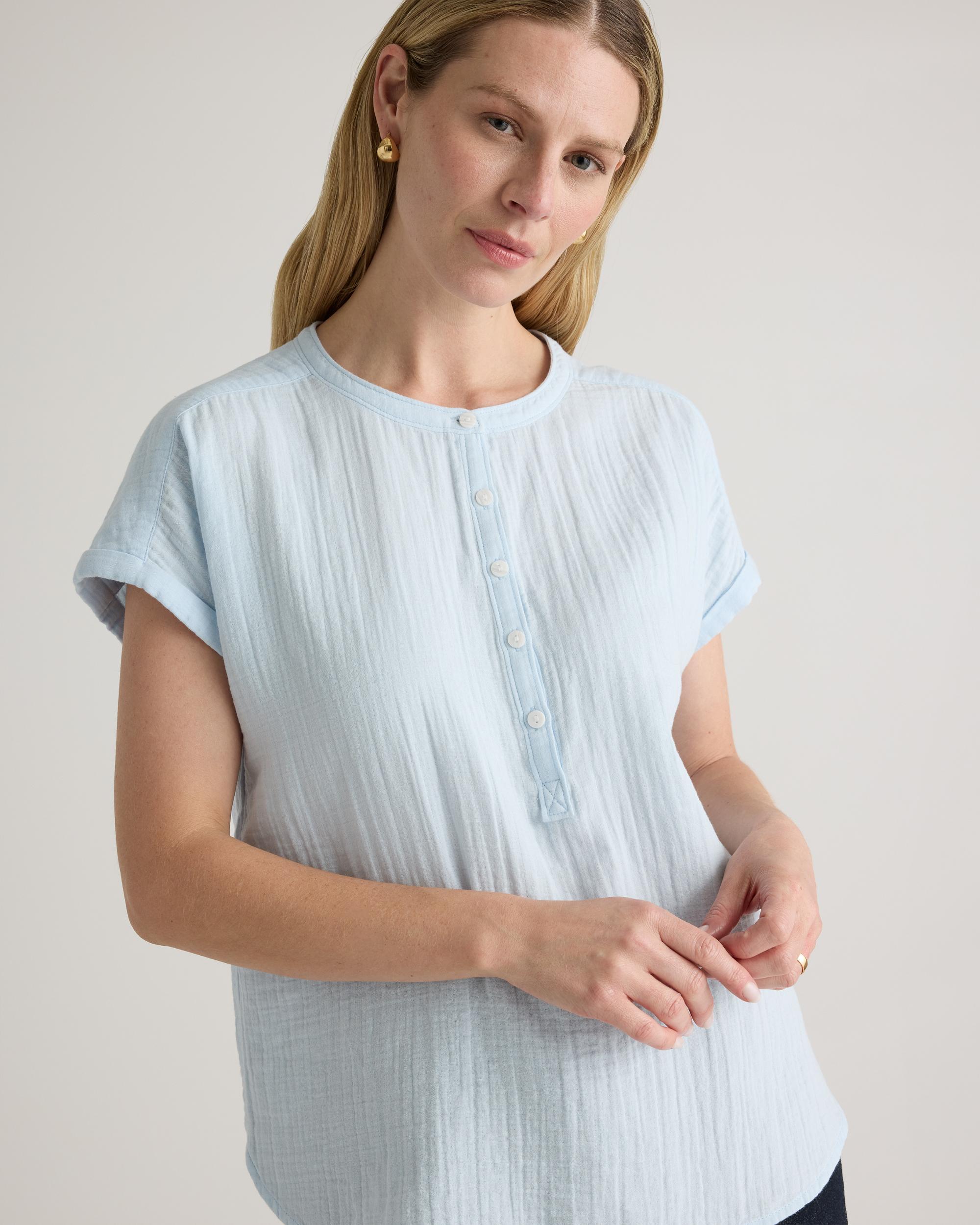 Quince | Women's Gauze Roll Sleeve Shirt Organic Cotton Product Image