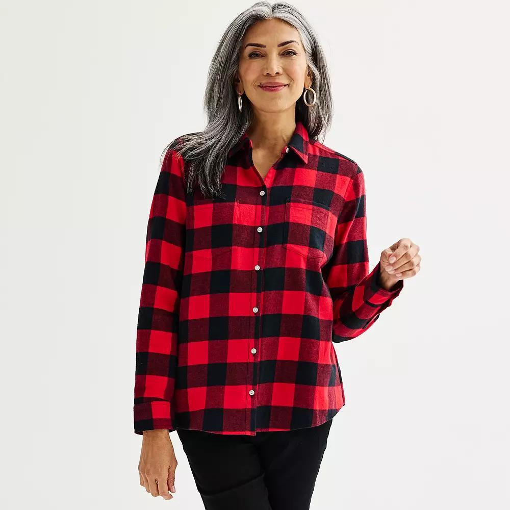 Petite Croft & Barrow® The Extra Soft Plaid Flannel Shirt, Women's, Size: XS Petite, Pink Color Plaid Product Image