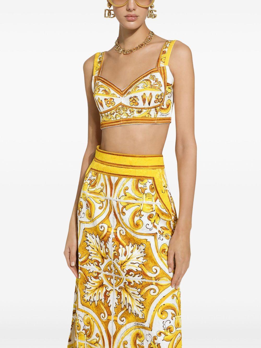 Majolica-print cotton crop top Product Image