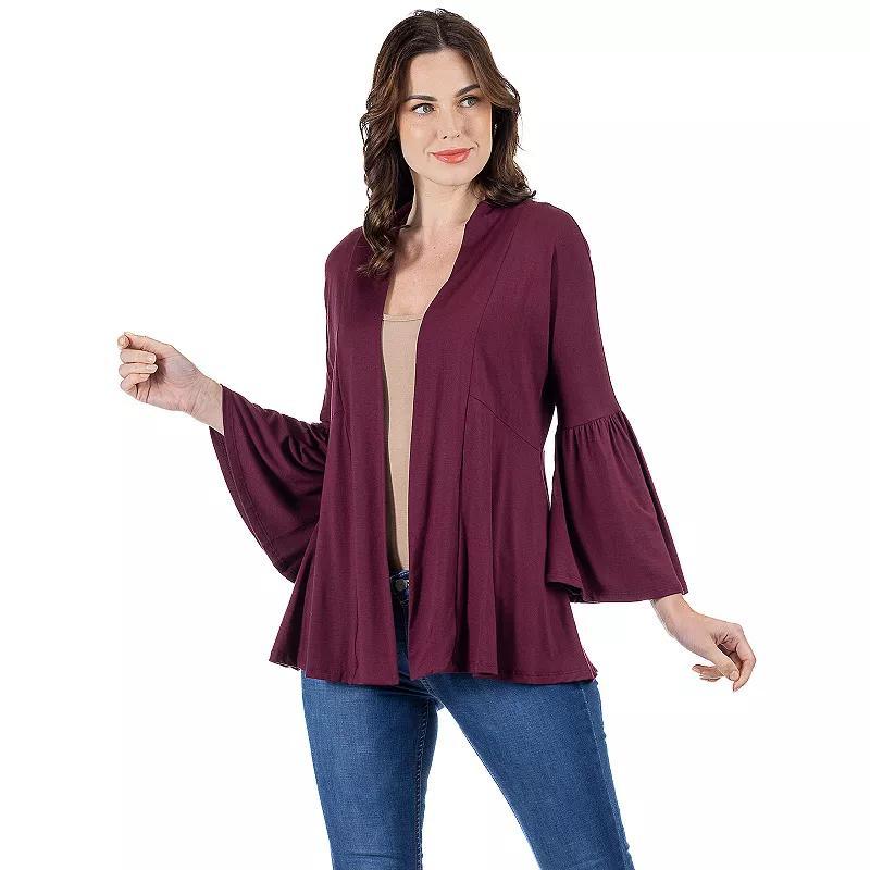 Women's 24Seven Comfort Apparel Bell Sleeve Flared Open Front Cardigan, Size: Medium, Black Product Image