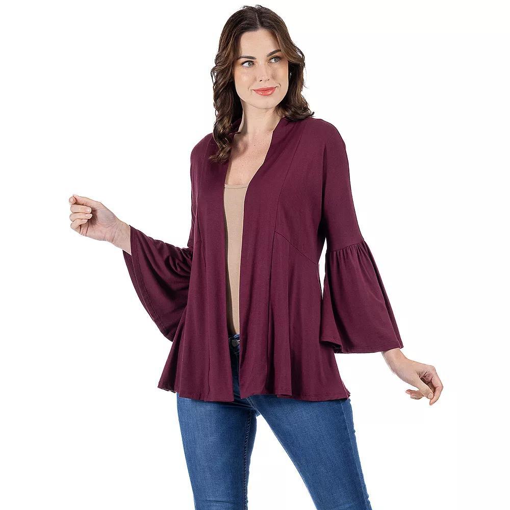 Women's 24Seven Comfort Apparel Bell Sleeve Flared Open Front Cardigan, Size: Medium, Black Product Image