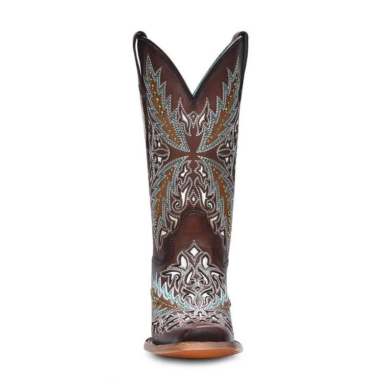 SALE Corral® Ladies' Brown with Inlay/Embroidery/Studs Square Toe Boots Product Image