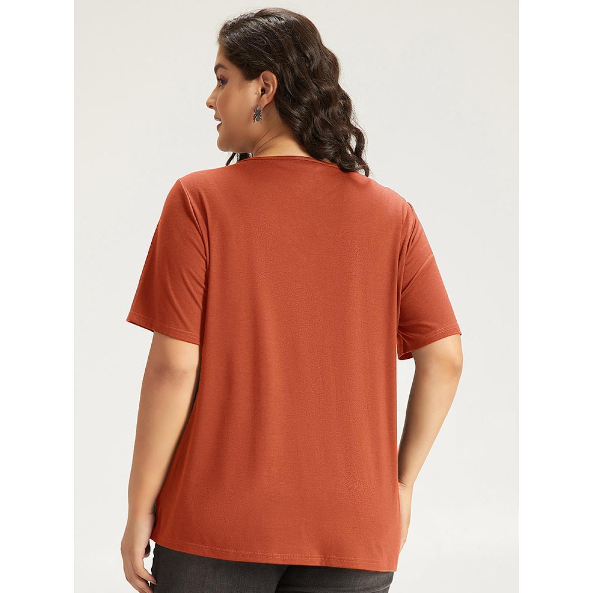 Plus Size Halloween Skull Print Crisscross V Neck T-shirt Chocolate Women Casual Printed Halloween Festival-Halloween T-shirts BloomChic 14-16/1X Product Image