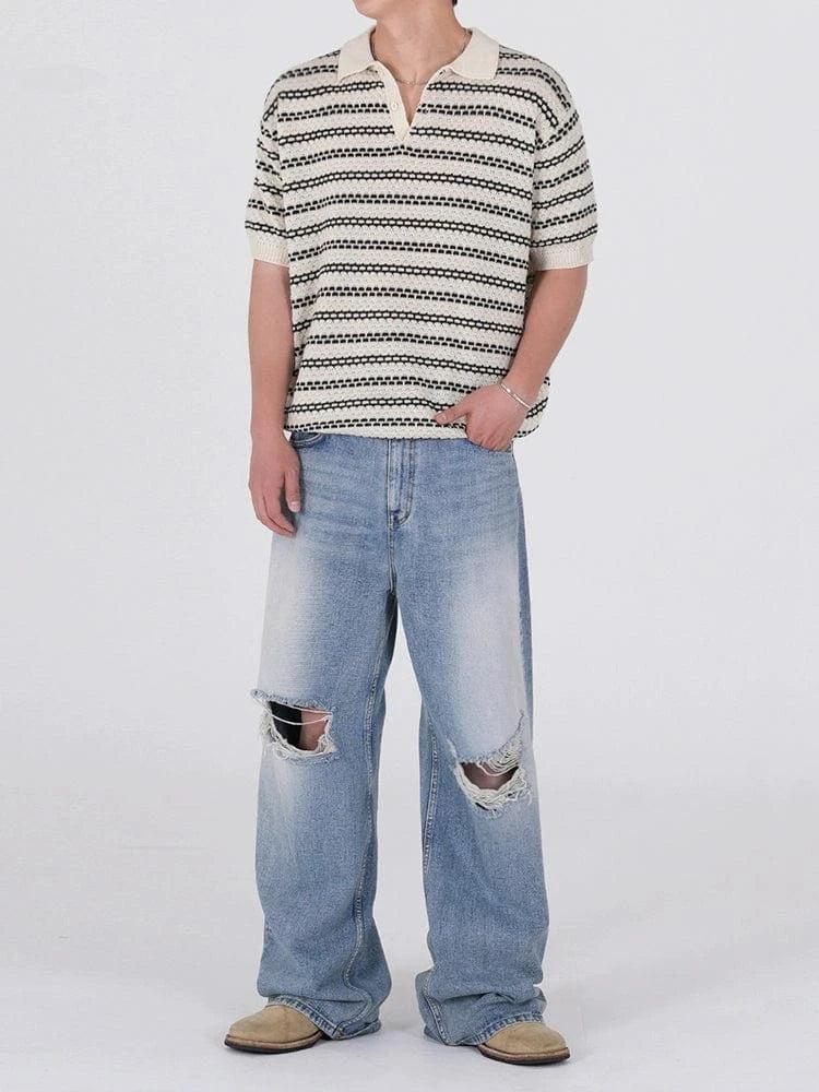 RT No. 18611 KNIT STRIPED POLO SHORT SLEEVE Product Image