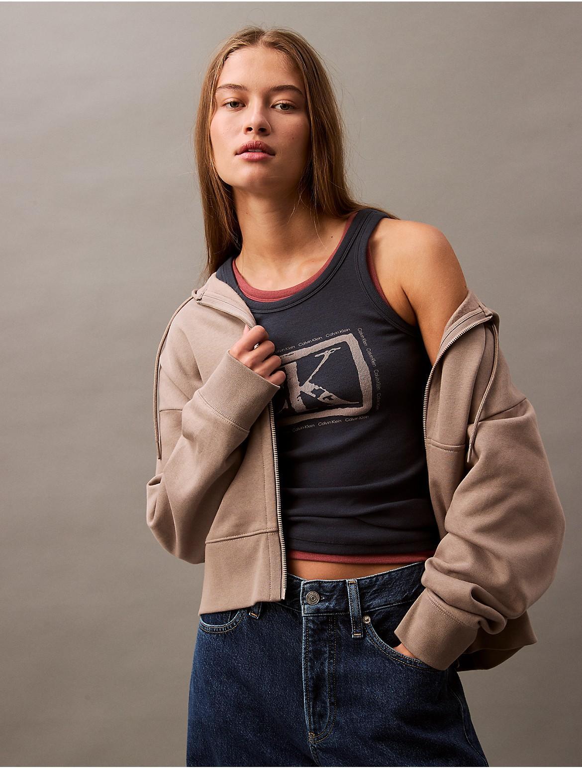 Calvin Klein Women's Archive Logo Fleece Zip Hoodie - Blue - S Product Image