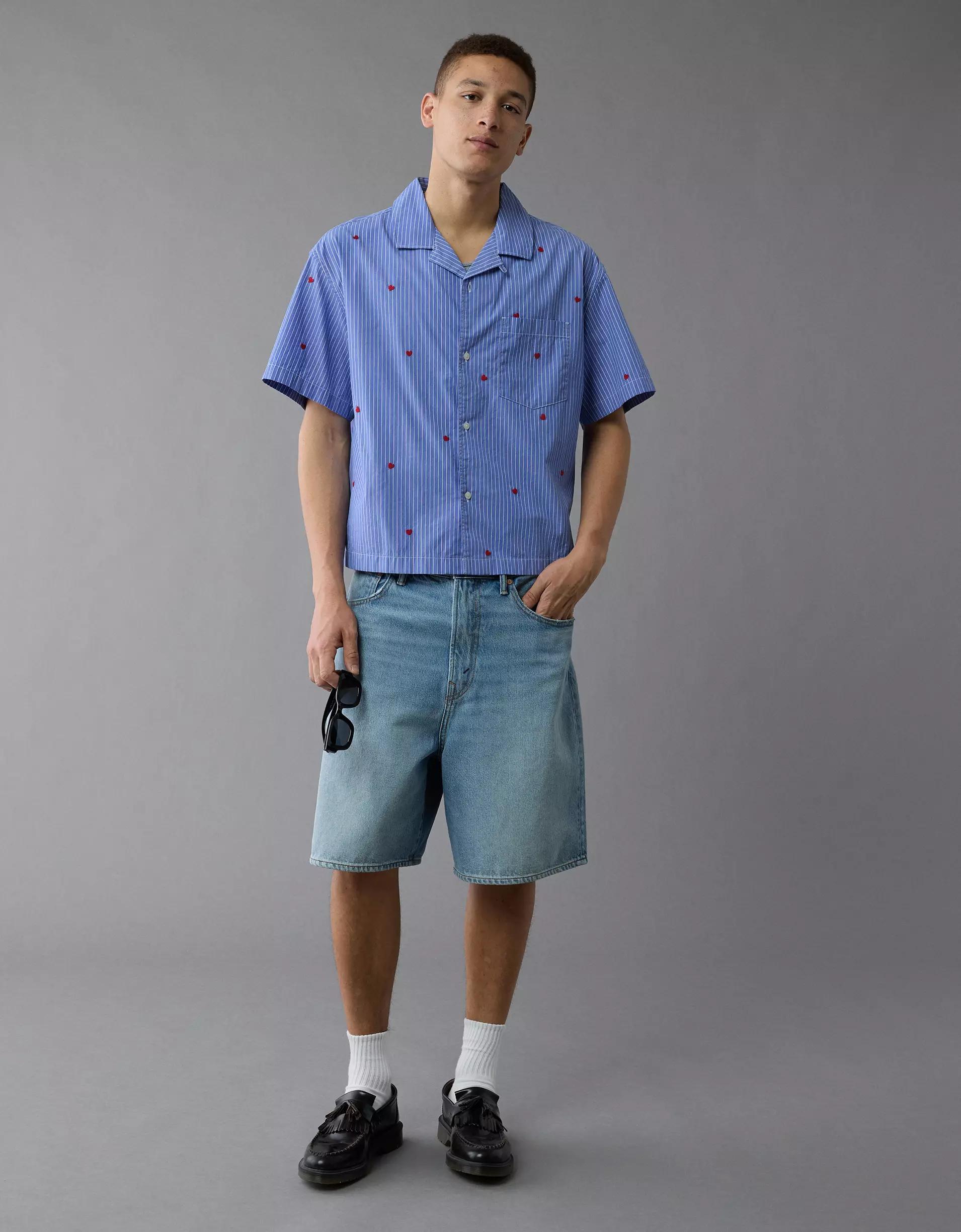 AE Pride Poolside Embroidered Striped Button-Up Shirt Product Image
