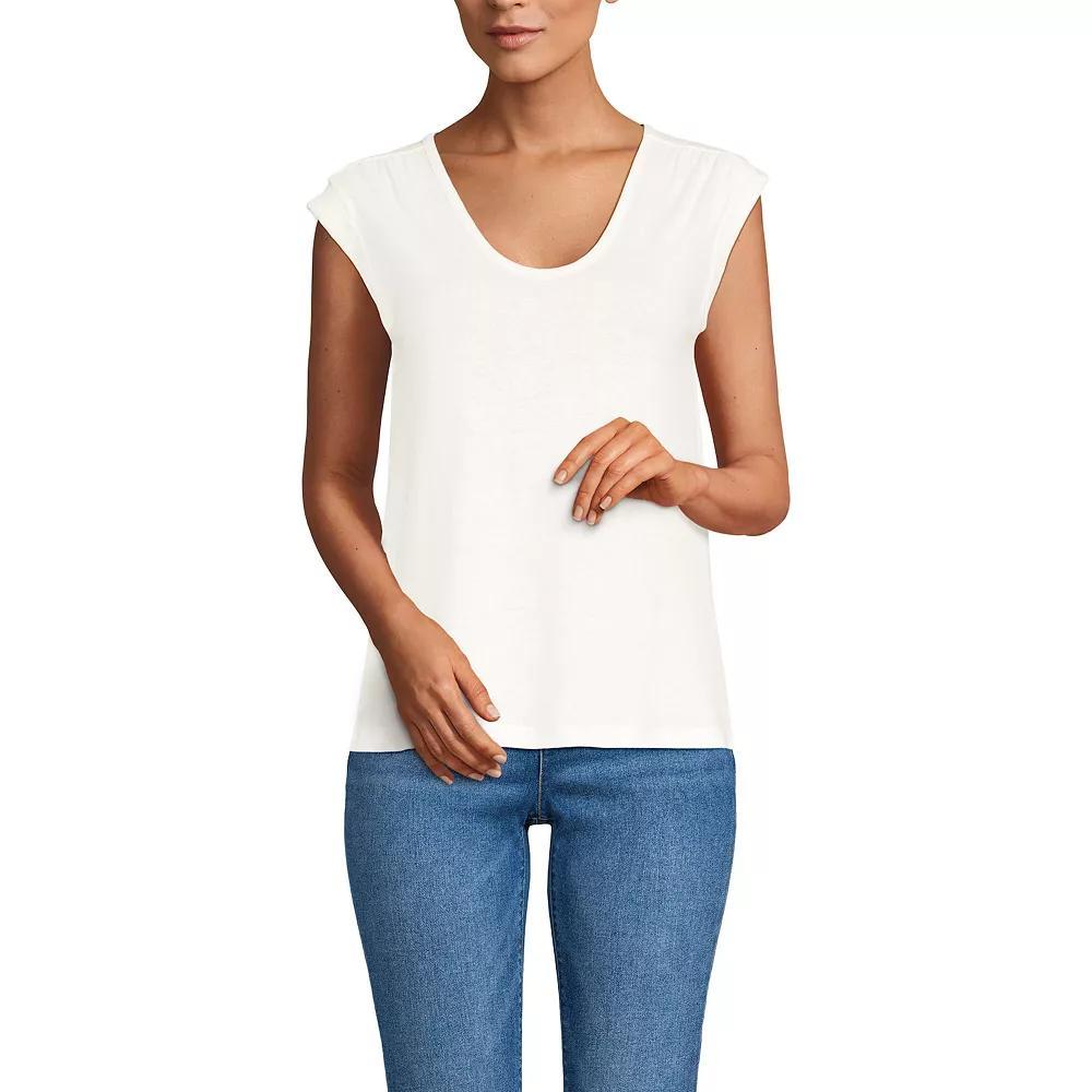 Women's Lands' End Cap Sleeve Shoulder T-Shirt, Size: Large, Peach Pink Product Image