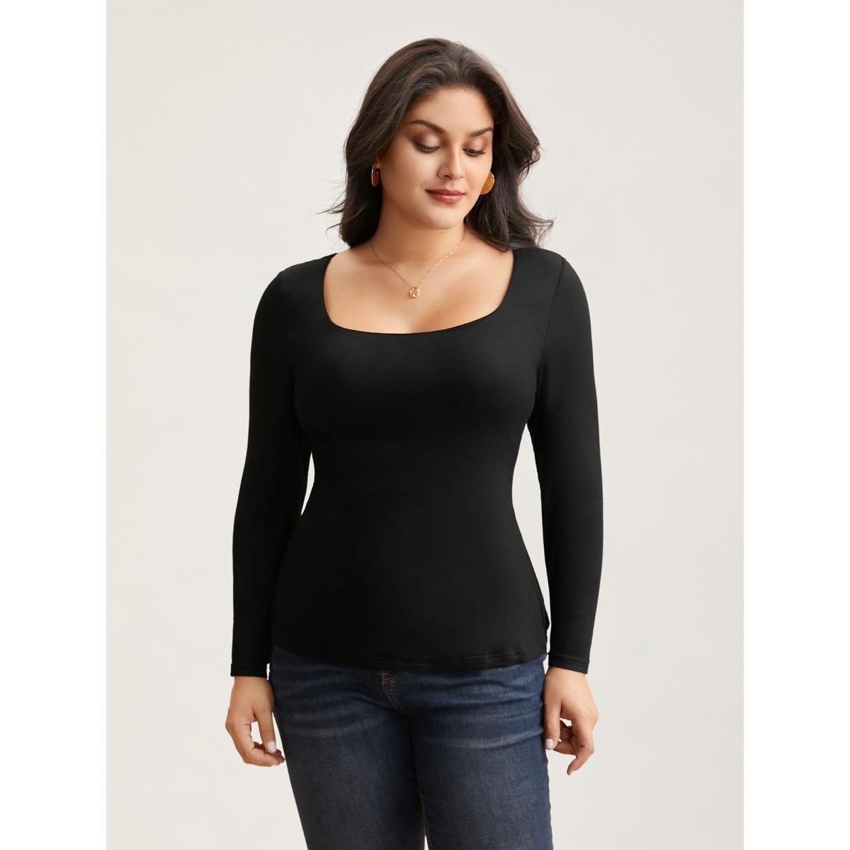 Plus Size Supersoft Essentials Solid U Neck T-shirt Black Women Elegant Non U-neck Skinny Everyday T-shirts BloomChic 30/6X Product Image