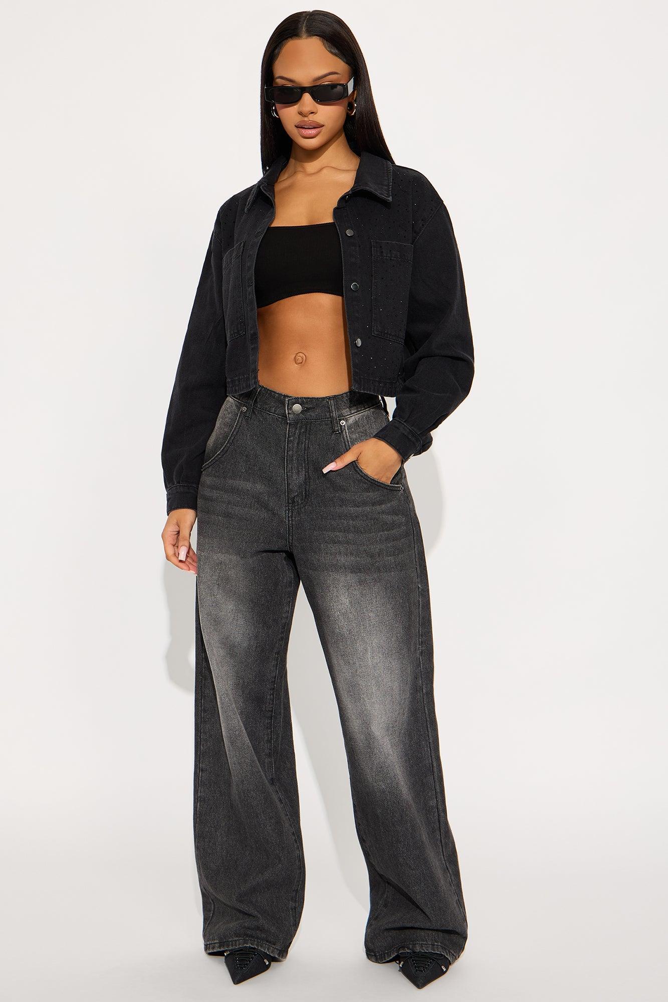 Shine Thru Embellished Denim Shacket - Black Wash Product Image