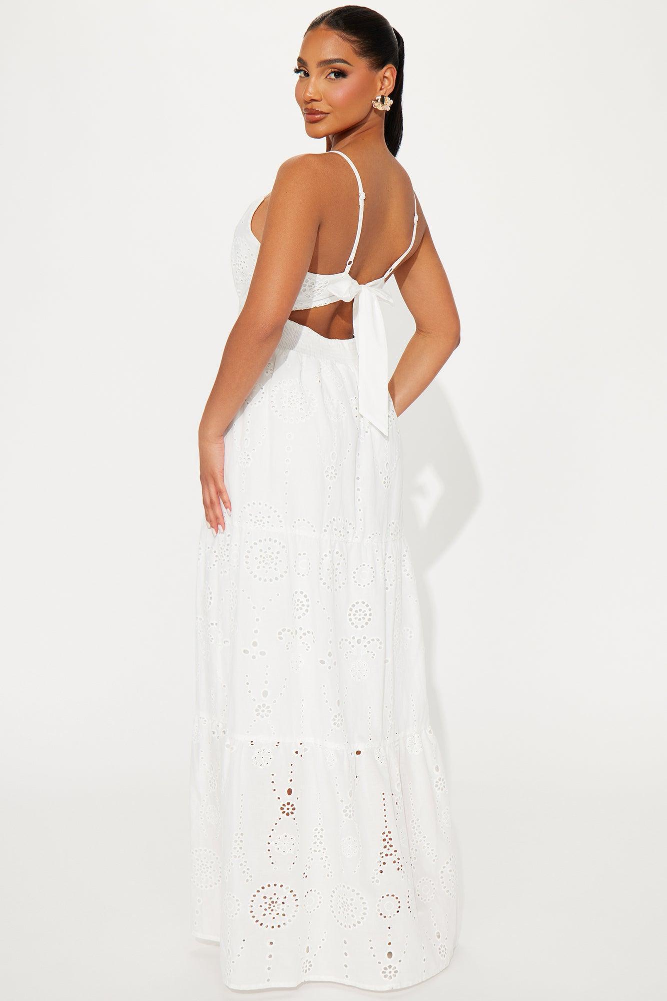 Daisy Delight Eyelet Maxi Dress - White Product Image
