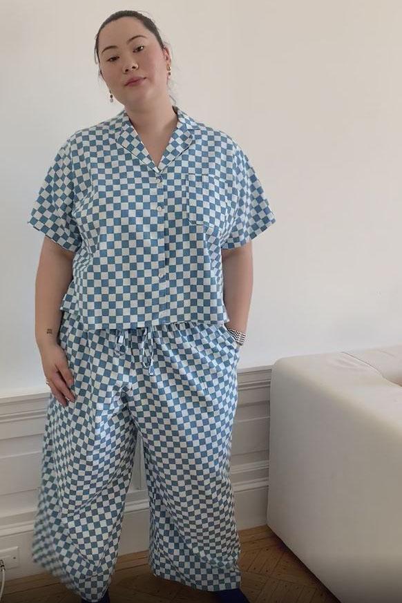 Long Lounge TOP ONLY - Aqua Check Product Image