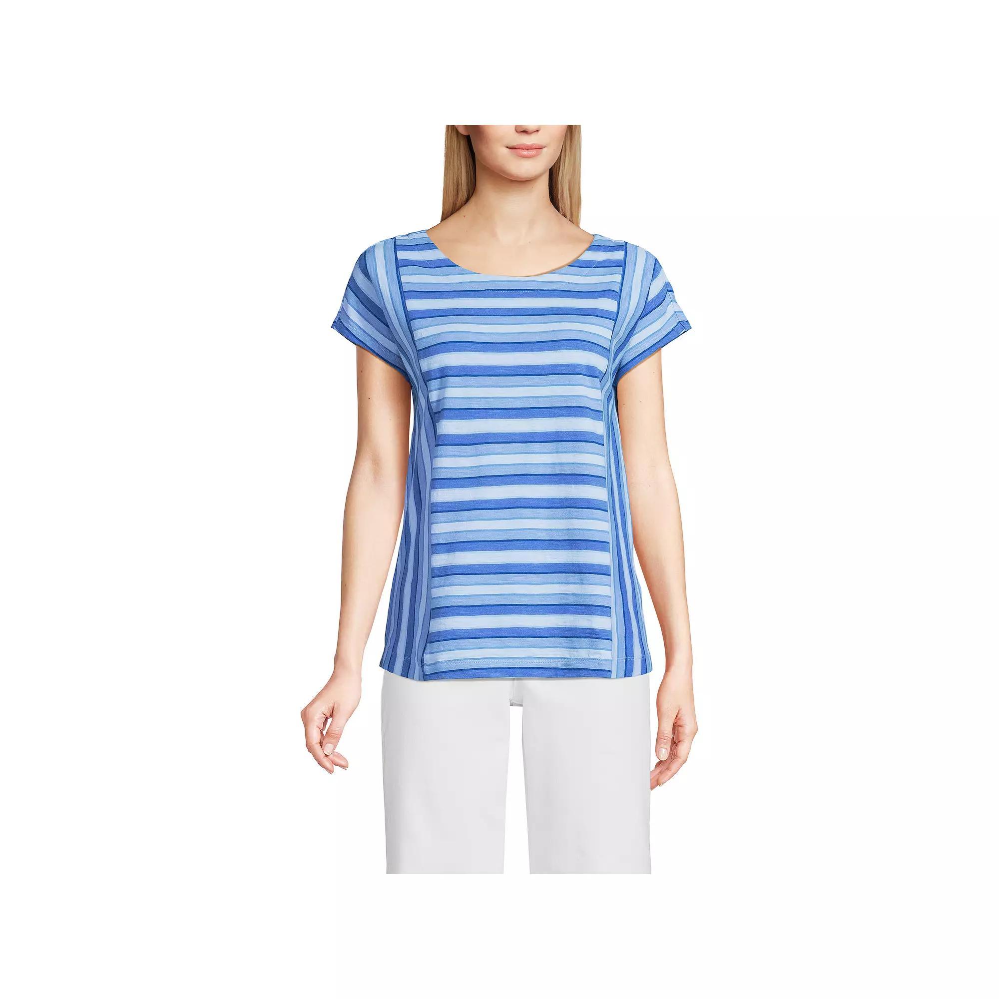 Women's Lands' End Slub Tee, Size: Small, Grey Team Stripe Product Image