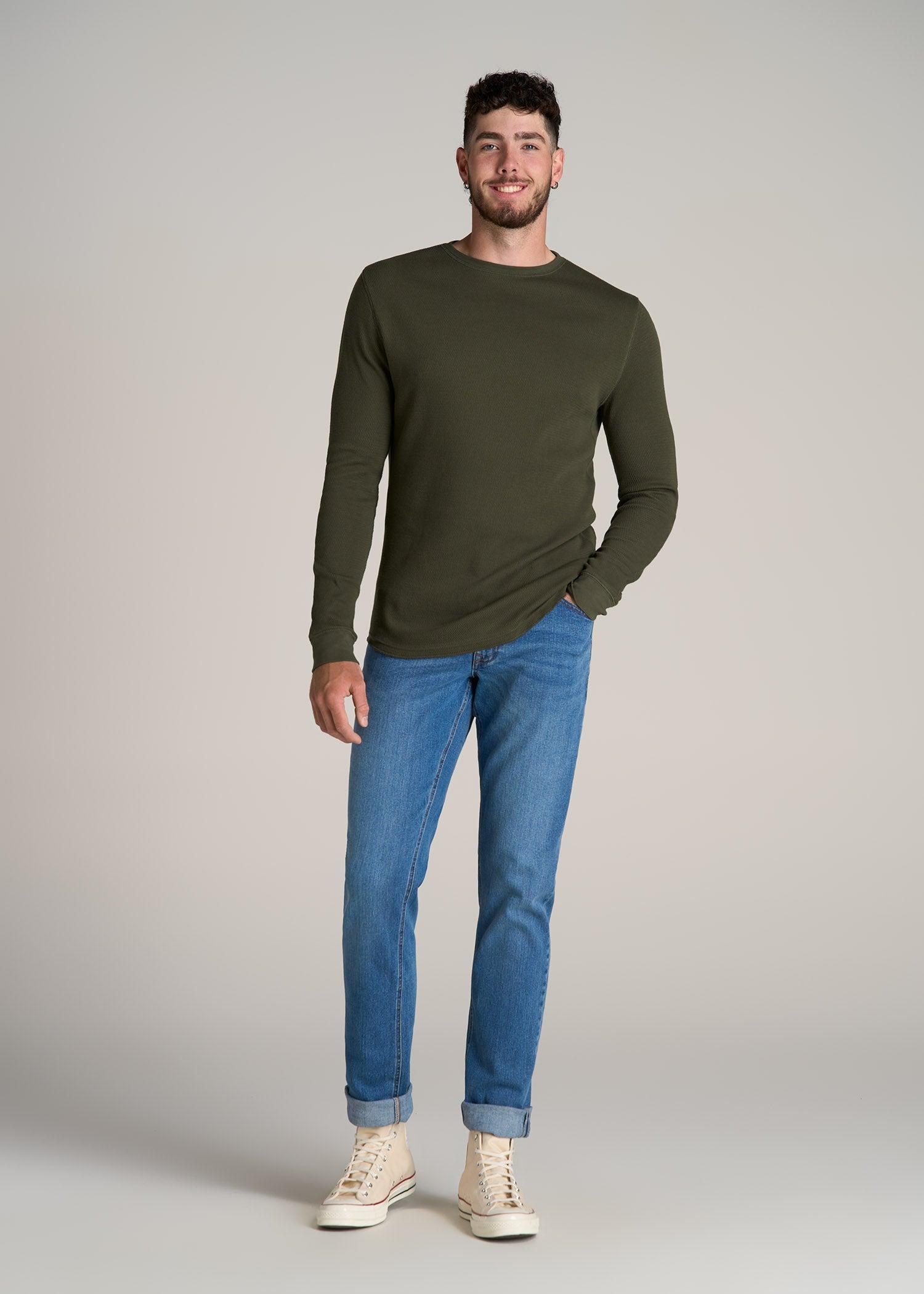 Double Honeycomb Thermal Crewneck for Tall Men in Dark Olive Green Product Image