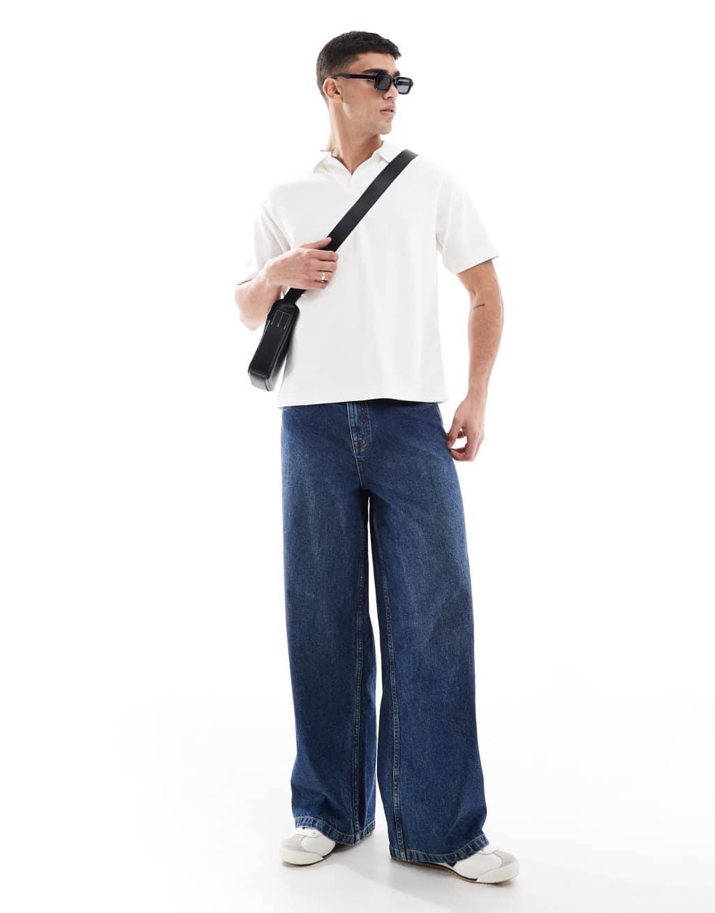 Pull&Bear camp collar polo shirt in white Product Image