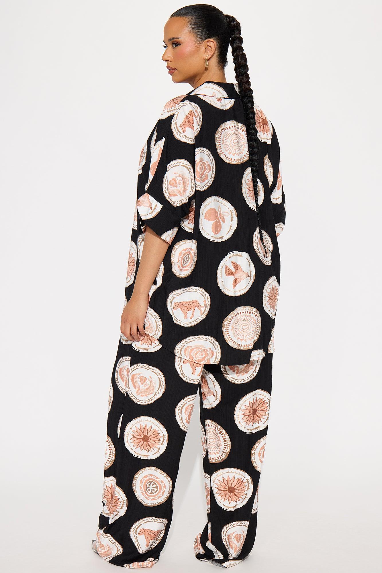 Sunny Escape Linen Pant Set - Black/combo Product Image
