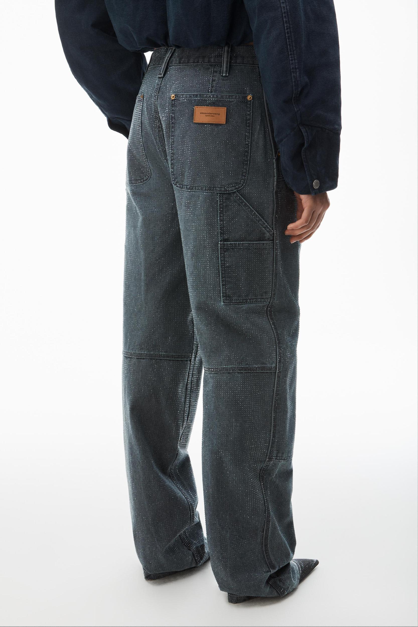 Crystal Hotfix High Waisted Workwear Carpenter Pants In Cotton Product Image