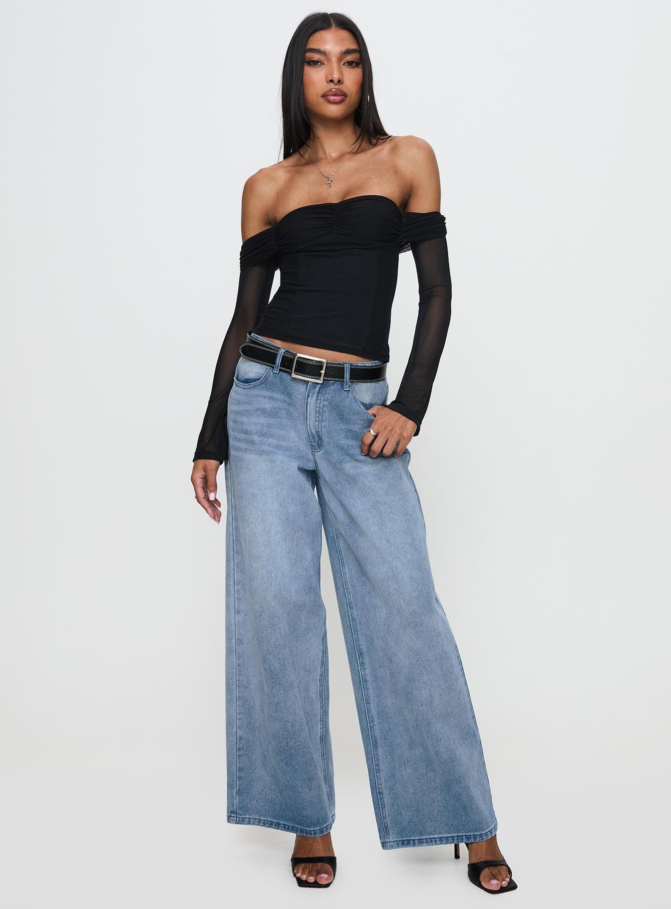 Saelan Off Shoulder Long Sleeve Top Black Product Image