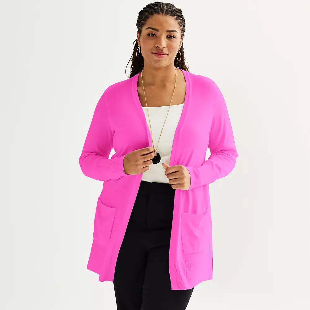 Plus Size Nine West Essential Pocketed Cardigan, Womens Product Image