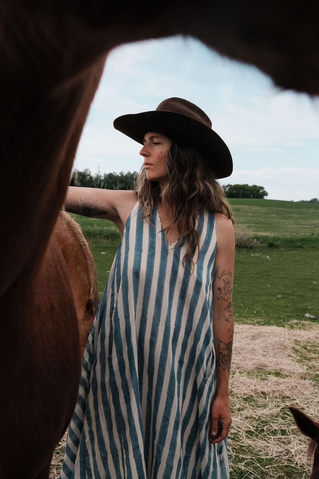 Blue-Striped Vacation Dress Product Image
