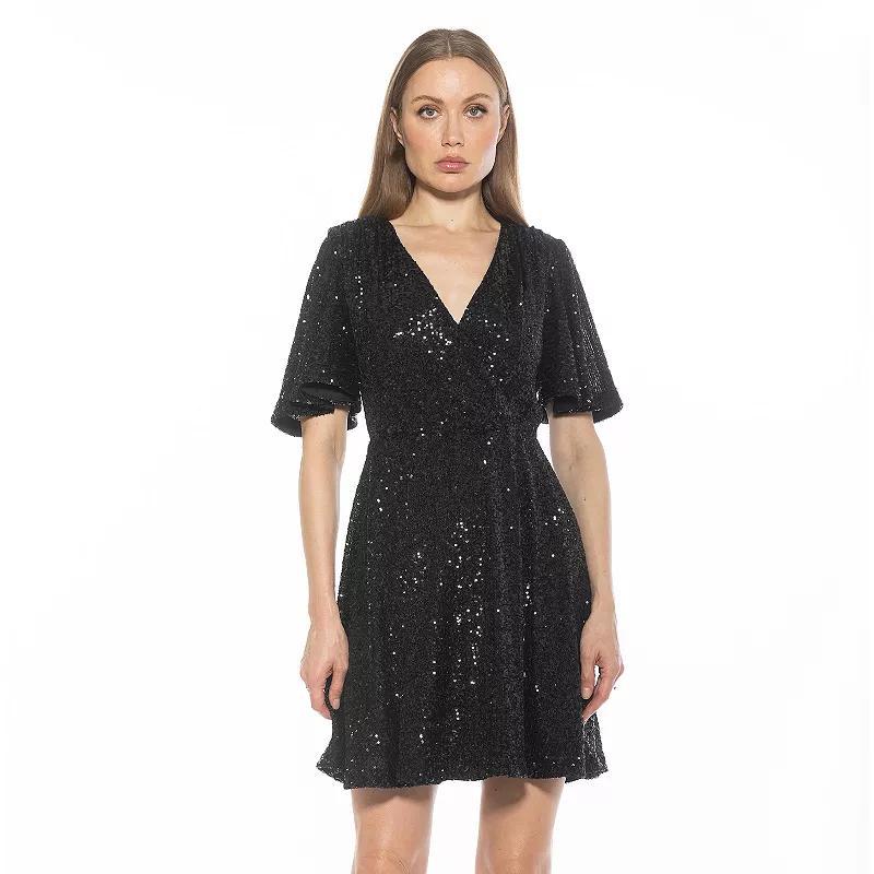 Women's ALEXIA ADMOR Oakless Flutter Sleeve Fit & Flare Dress, Size: Large, Silver Product Image