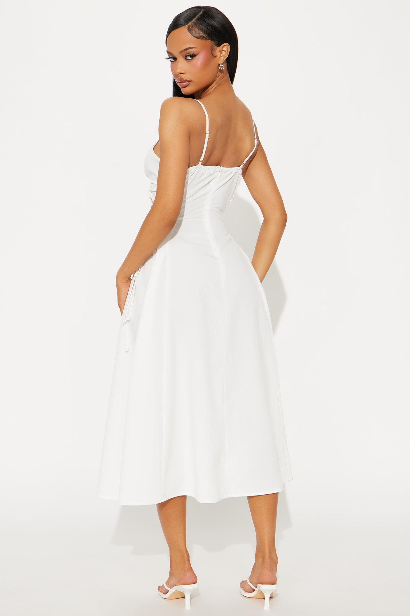 Jackie Lace Up Midi Dress - White Product Image