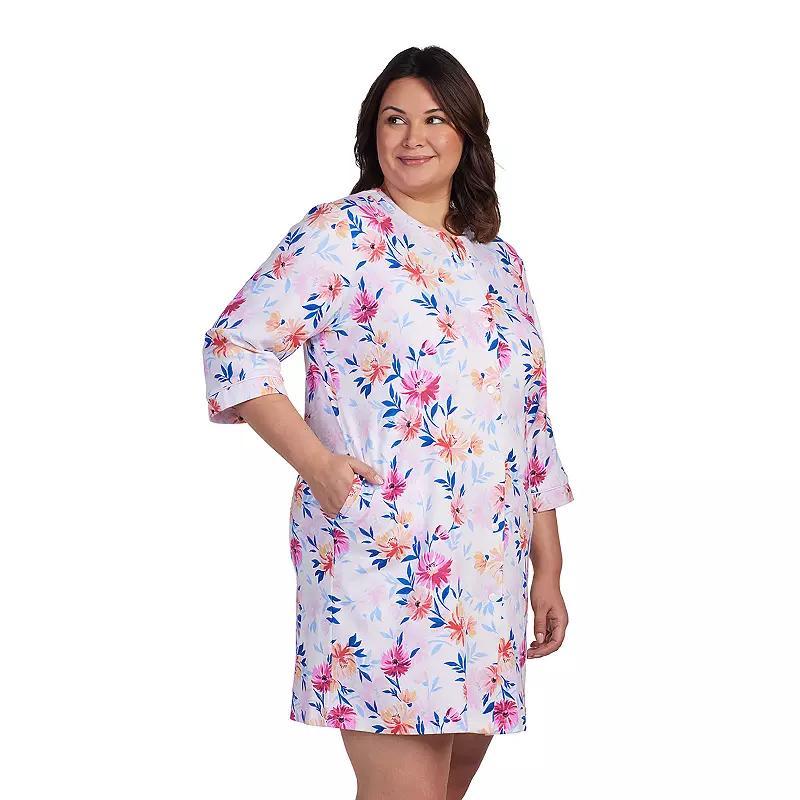 Plus Size Miss Elaine Essentials Interlock Knit Short Zip Robe, Women's, Size: 2XL, Pink Roses Product Image