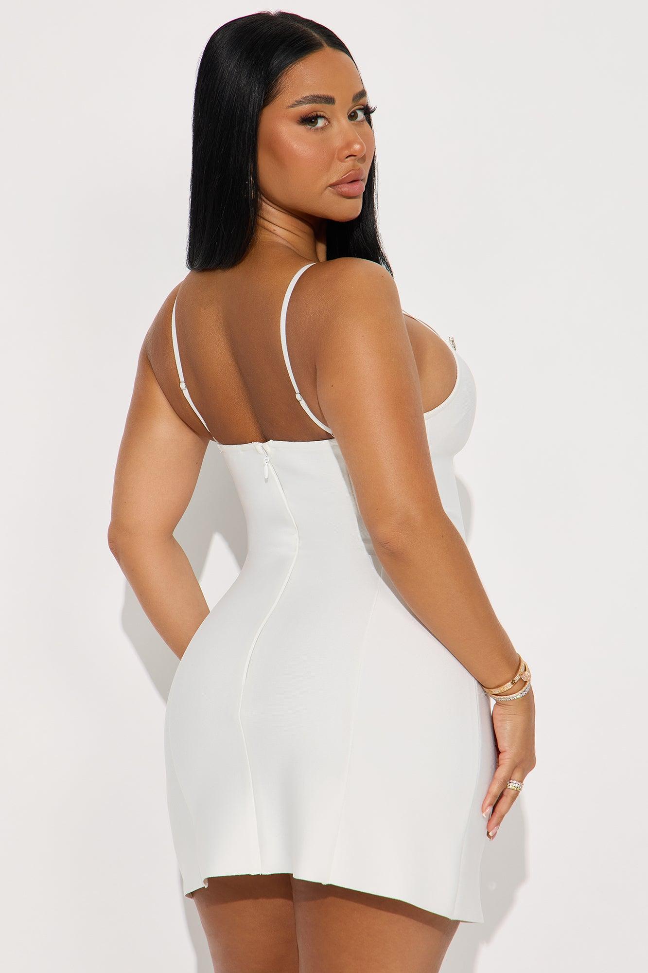 Vivi Rhinestone Bandage Mini Dress - White Product Image