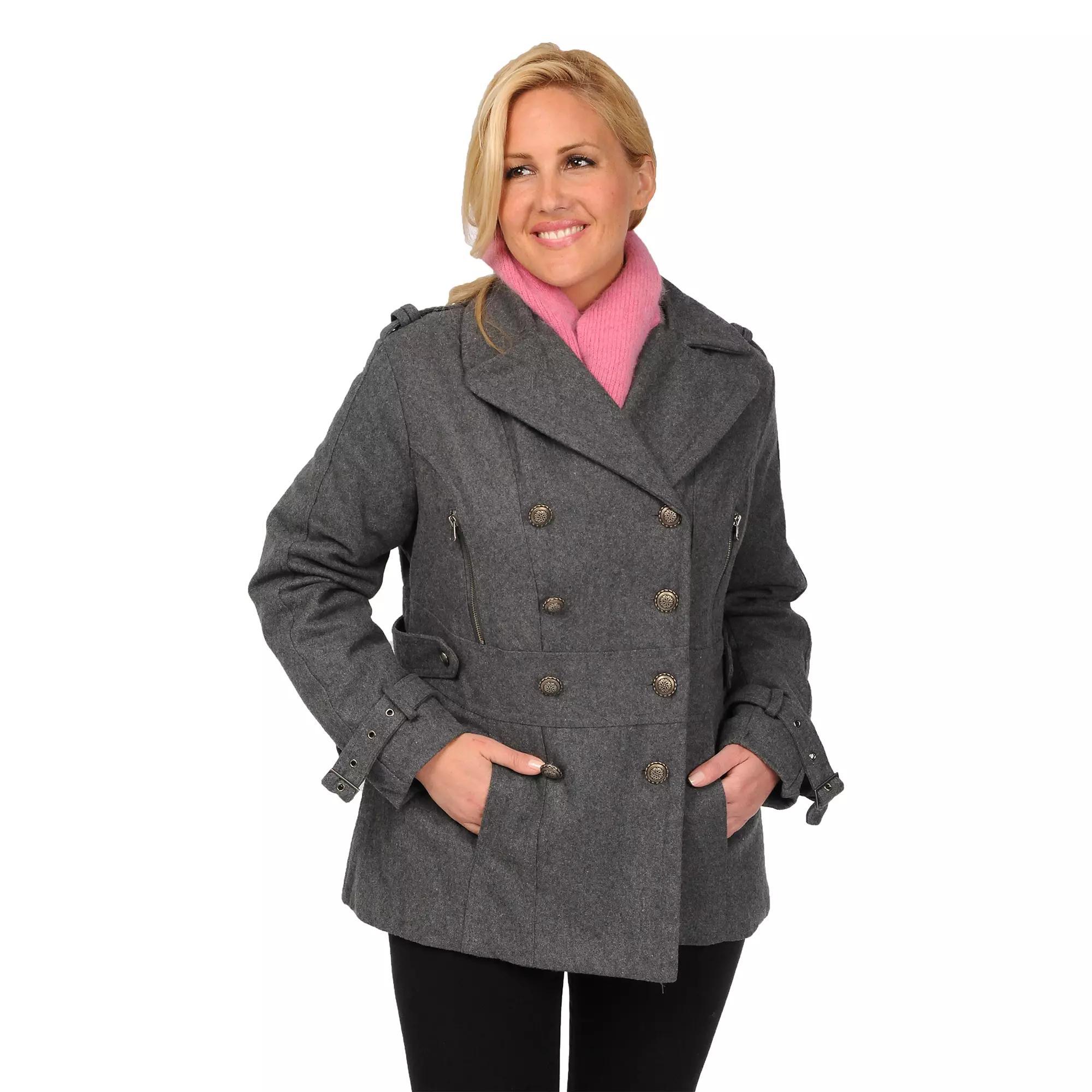 Plus Size Excelled Military Wool Blend Peacoat, Women's, Size: 3XL, Grey Product Image