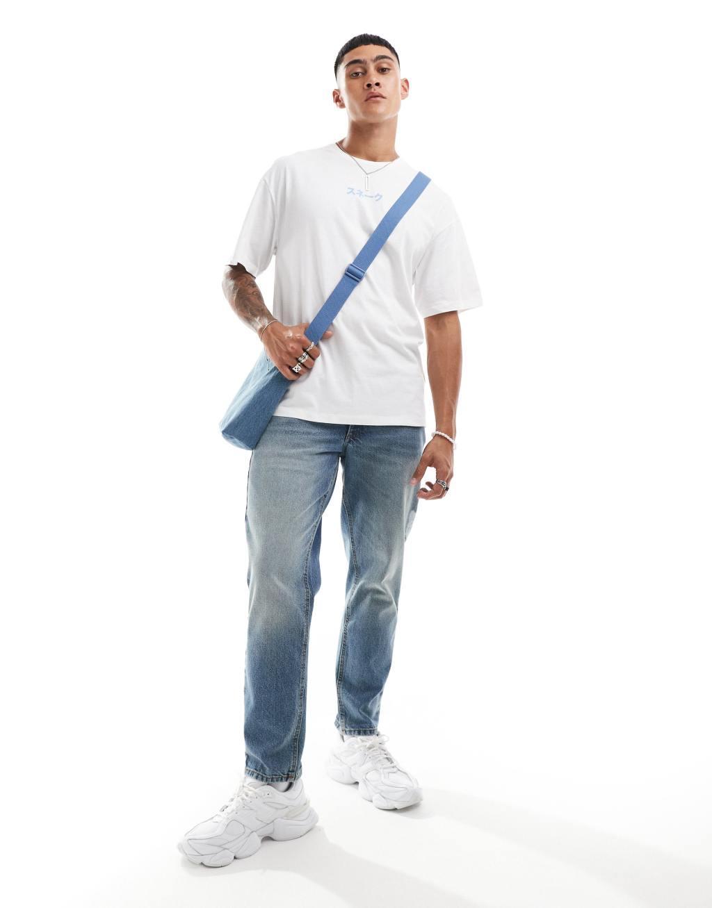 Jack & Jones oversized snake back print t-shirt in white Product Image