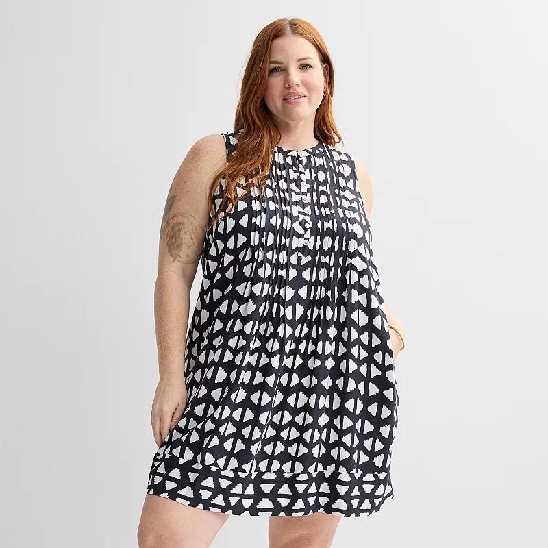 Plus Size Sonoma Goods For Life Pintuck Dress, Womens Black Triangle Geo Product Image