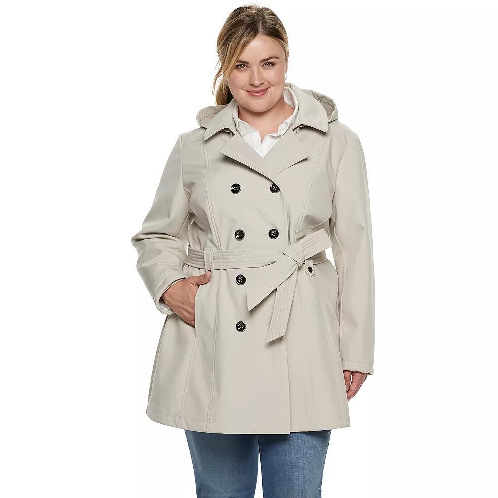 Plus Size Sebby Collection Double-Breasted Hooded Soft Shell Jacket, Women's, Size: 1XL, Blue Product Image
