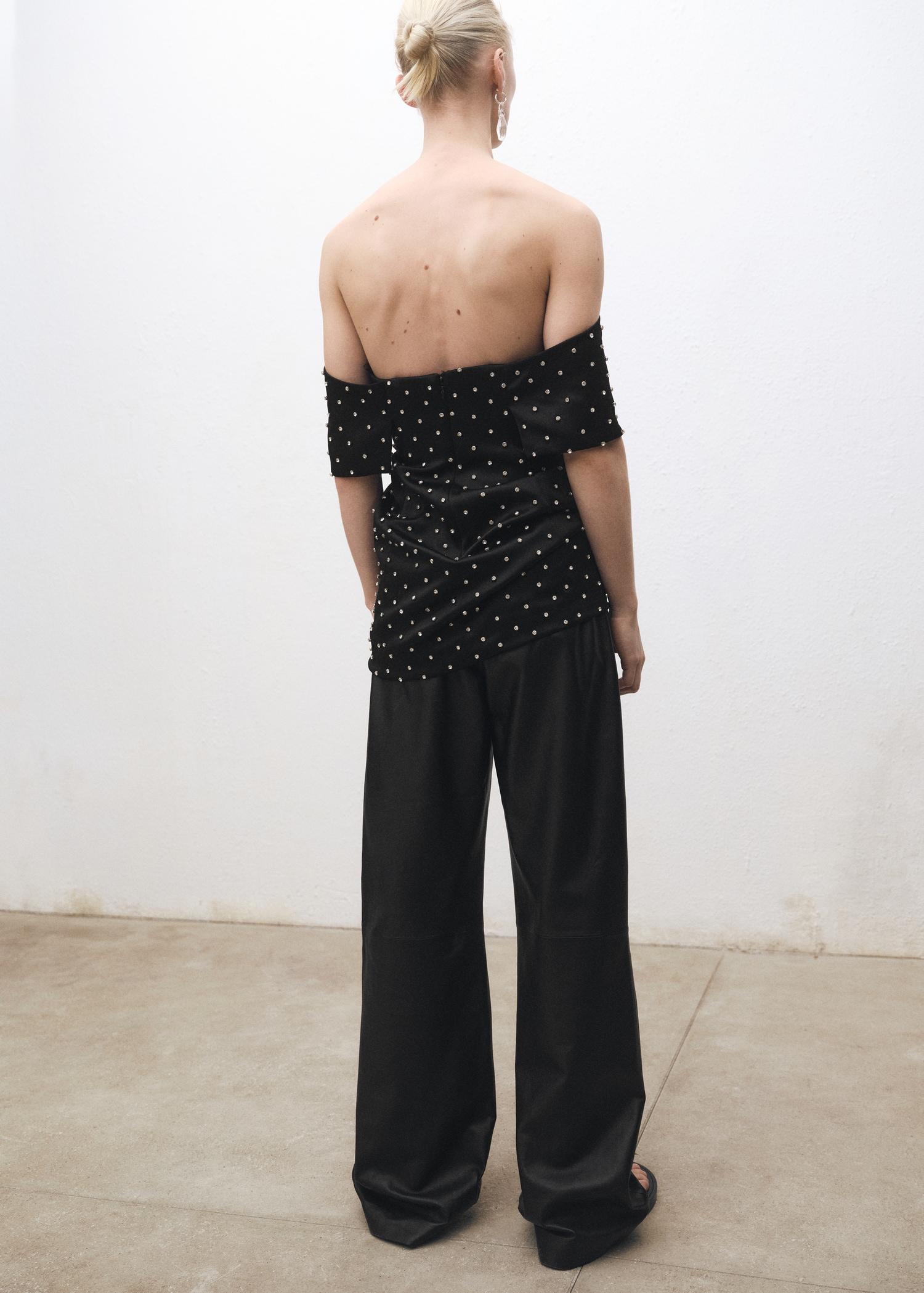 Straight leather pants with pleat detail - Women | MANGO USA Product Image