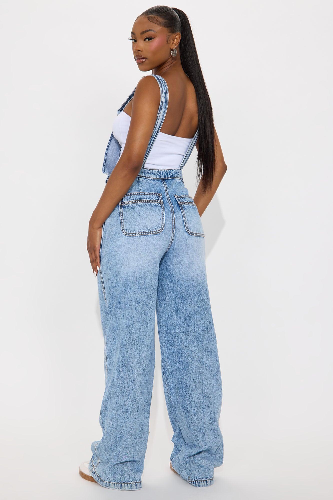 Typical Rachel Wide Leg Denim Overalls - Light Wash Product Image