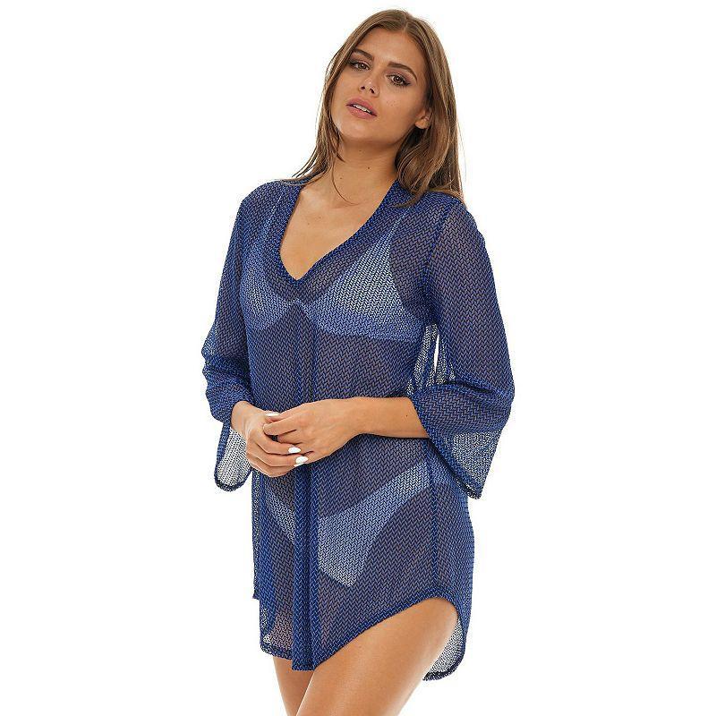 Women's Jordan Taylor Sheer Swim Cover-Up Tunic, Size: Medium, Black Gold Product Image