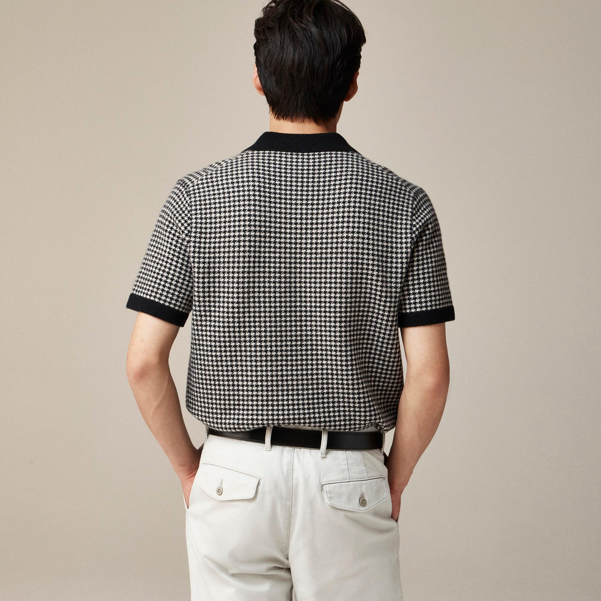 Short-sleeve cashmere cardigan sweater-polo in houndstooth Product Image