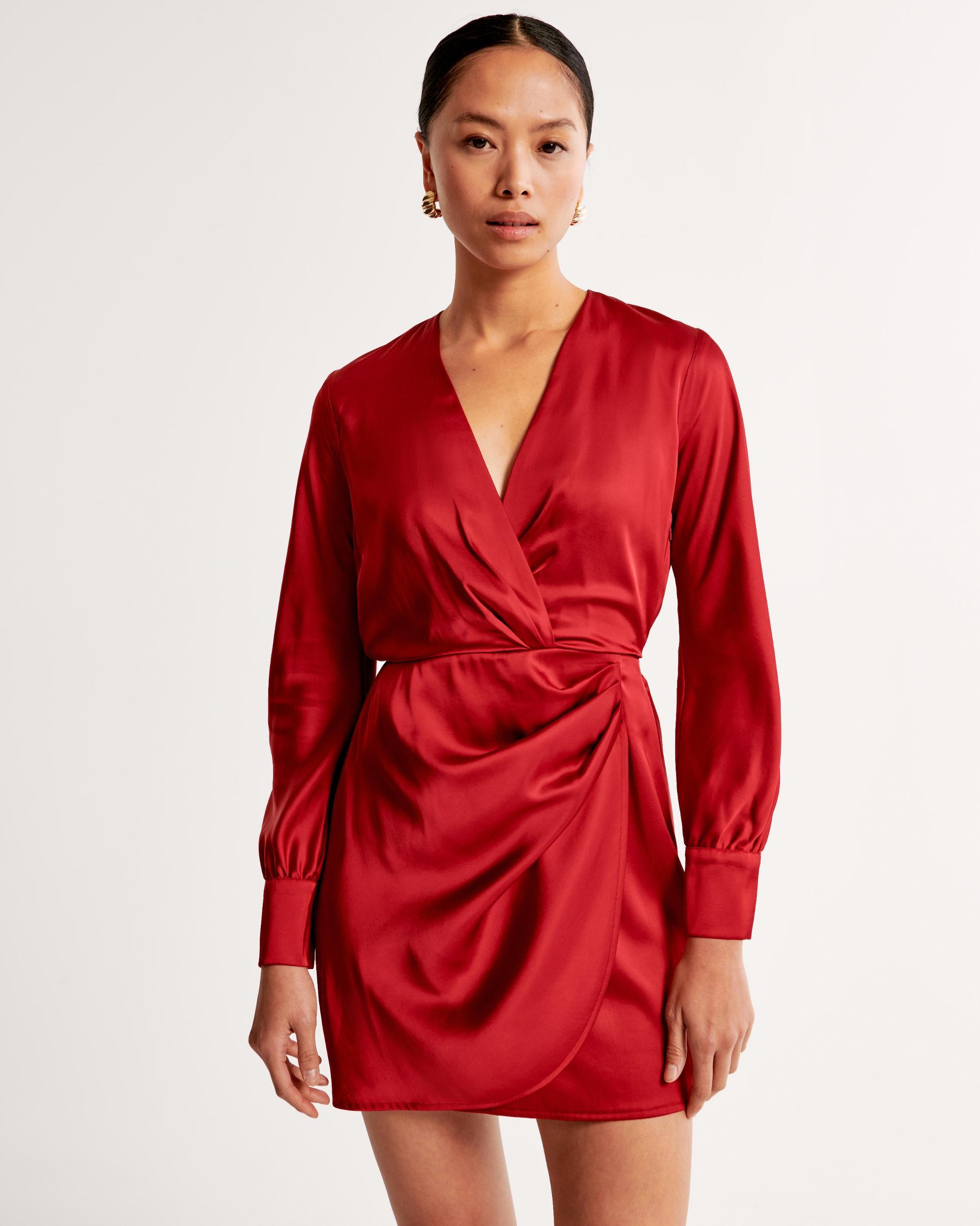 Long-Sleeve Draped Mini Dress Product Image