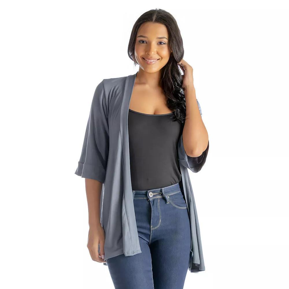 Women's 24Seven Comfort Apparel Open Front Elbow Length Sleeve Cardigan, Size: Large, Red Product Image